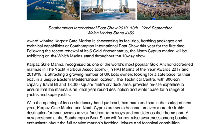 Karpaz Gate Marina to Make Southampton Boat Show Debut