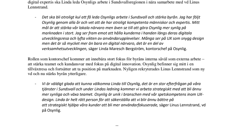 Osynlig växer - rekryterar kontorschef till Sundsvall 