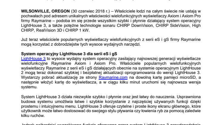 Raymarine: Aktualizacja do najnowszej wersji systemu operacyjnego Raymarine oraz technologii sonaru
