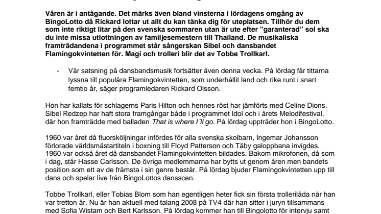 I TV4 Plus 19 april – Flamingokvintetten, Sibel och Tobbe Trollkarl bland miljonerna i BingoLotto 