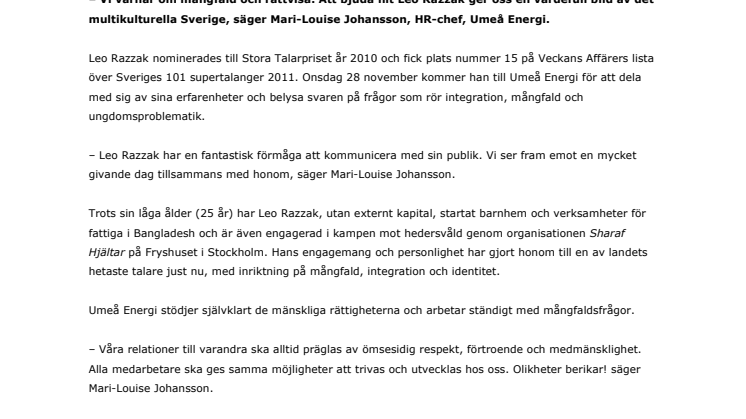 Supertalang till Umeå Energi för dag om mångfald