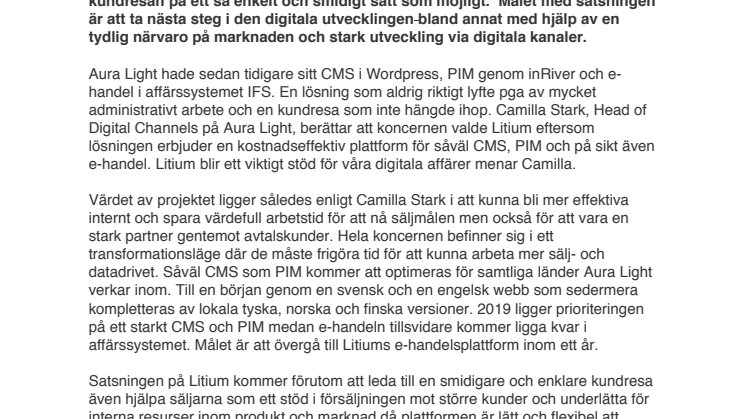 Aura Light stärker kundupplevelsen med Litium PIM 