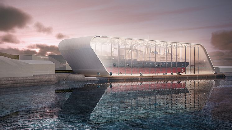Skisseprosjekt for nytt hurtigrutemuseum og vernebygg for skipet Finnmarken er presentert