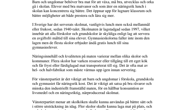 Barn och ungdomar har rätt till näringsrik kost i skolan