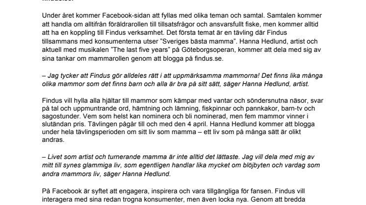 Findus utser Sveriges bästa mamma - Hanna Hedlund gästbloggar om mammarollen