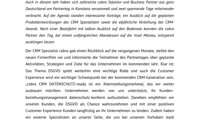 cobra CRM setzt den Fokus auf die DSGVO und Customer Experience