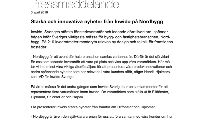 Starka och innovativa nyheter från Inwido på Nordbygg