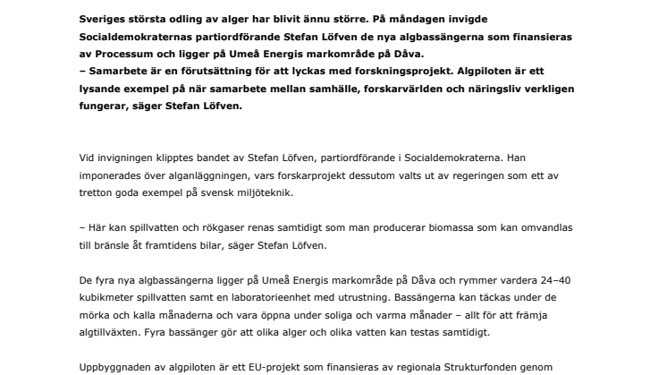 Nya algbassänger på Dåva i Umeå invigdes av partiledare Stefan Löfven