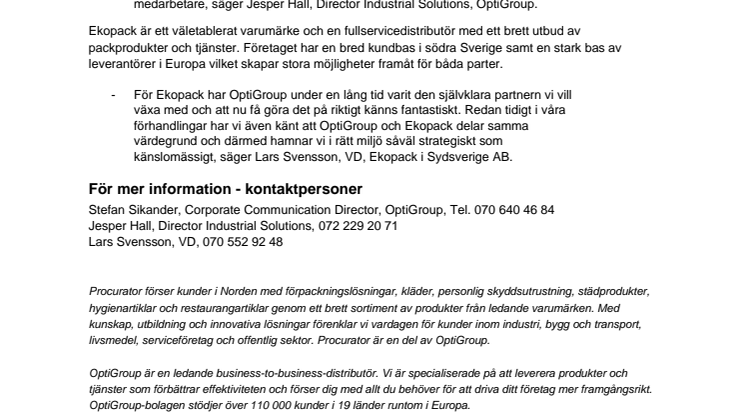 OptiGroup förvärvar Ekopack i Sydsverige AB