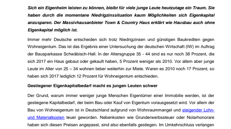 Hausbau ohne Eigenkapital – Wie sich auch junge Leute ein eigenes Zuhause leisten können
