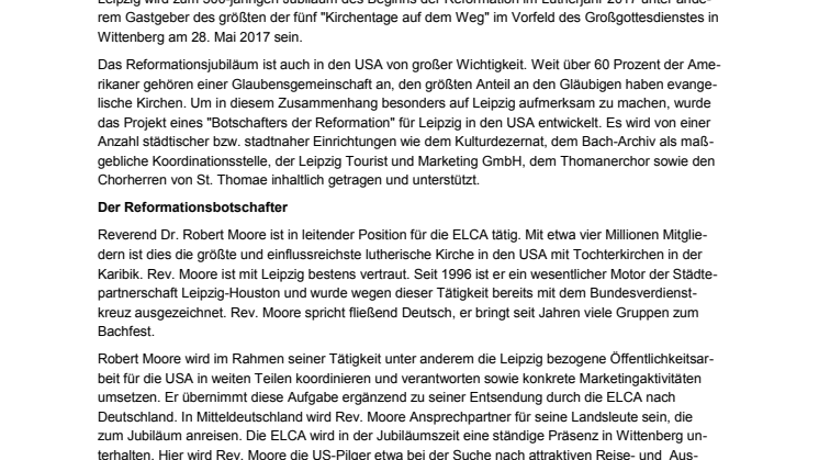Houstener Reverend Dr. Robert Moore wird offizieller Reformationsbotschafter