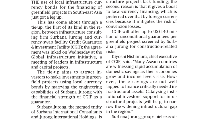 Surbana, CGIF team up to boost local-currency financing for projects