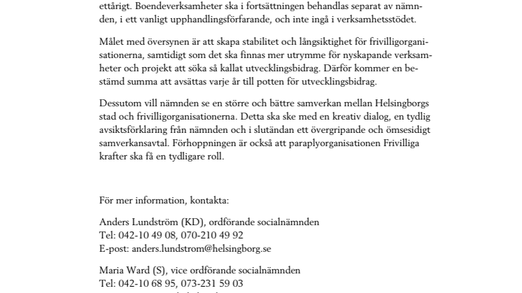 Socialnämnden ser över stöd till frivilligorganisationer