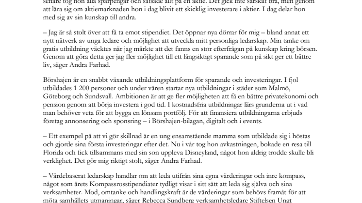 Börshajen Andra Farhad får Kompassrosstipendiet