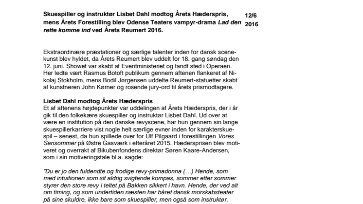 De blev hædret ved Årets Reumert 2016