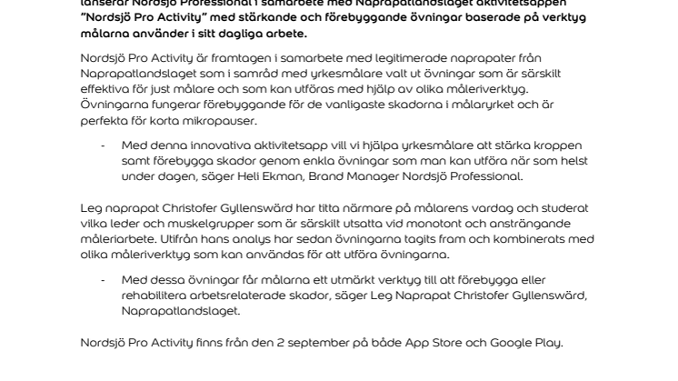 Förebygg skador med Nordsjö Professionals nya app ”Nordsjö Pro Activity”