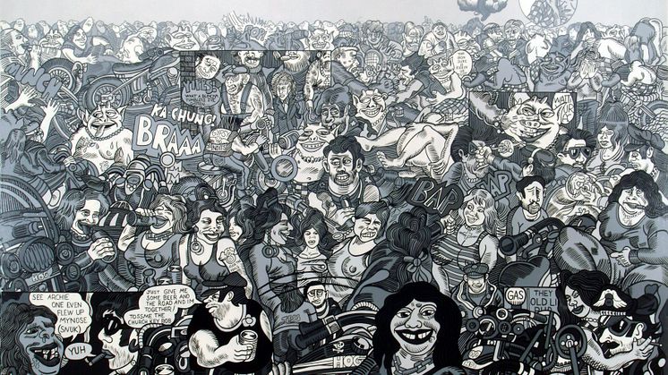 Erró "S. Clay Wilsonscape", 1989. Glycerophtalic paint on canvas 220 x 330 cm. Reykjavík Art Museum – Erró Collection © Erró : VISDA