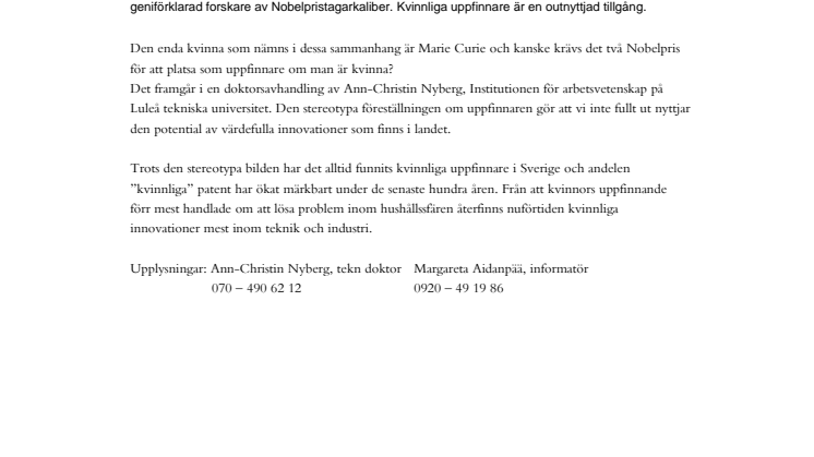 Kvinnliga uppfinnare en outnyttjad resurs