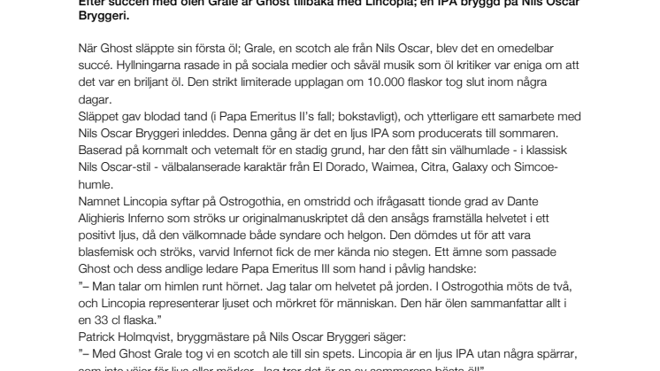 Ghost gräver djupare i ondskan med ny öl