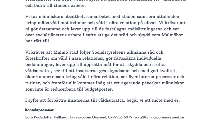 Skrivelse till Arbetsmarknads- och socialnämnden samt till Forum för demokrati och mänskliga rättigheter, Malmö stad.pdf