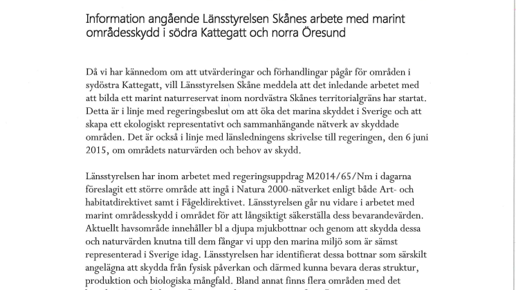 Länsstyrelsen Skånes beslut att föreslå ett nytt naturreservat i Kattegatt