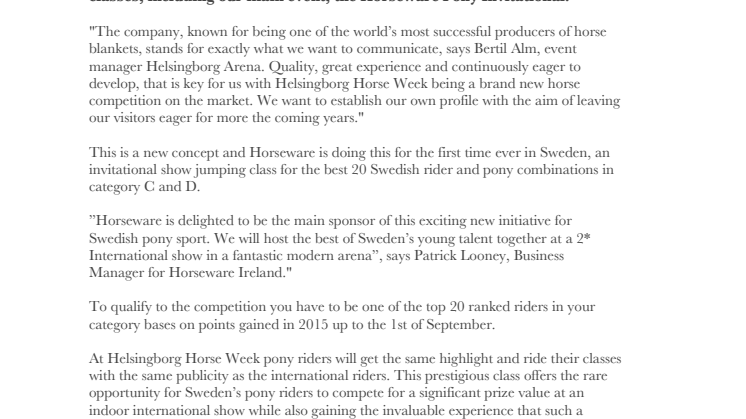 Horseware huvudsponsor till Helsingborg Horse Weeks ponnyklasser
