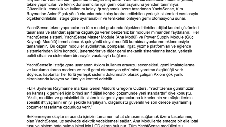 FLIR Systems, Raymarine YachtSense Çözümünü Duyurdu
