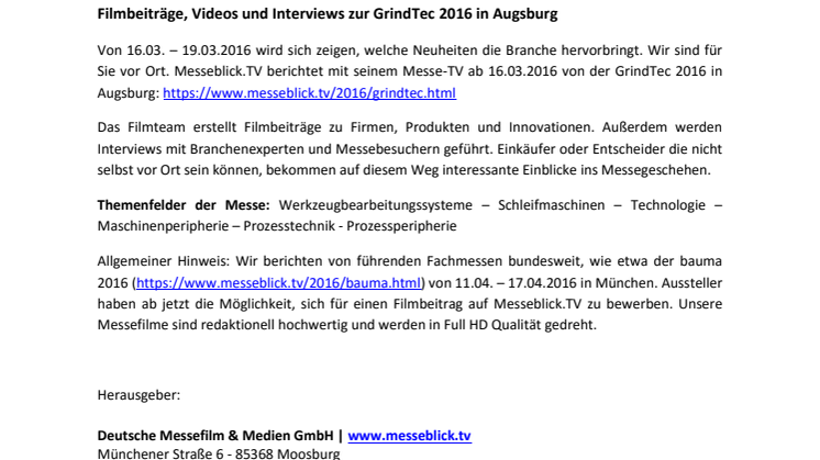 Noch größer, noch schärfer – die GrindTec 2016 auf Messeblick.TV