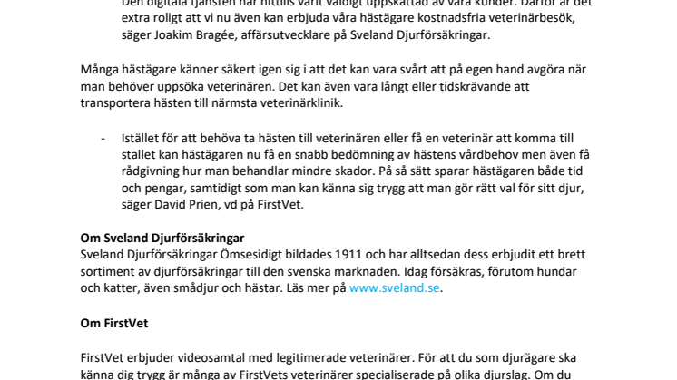 Sveland Djurförsäkringar utökar sitt samarbete med FirstVet 