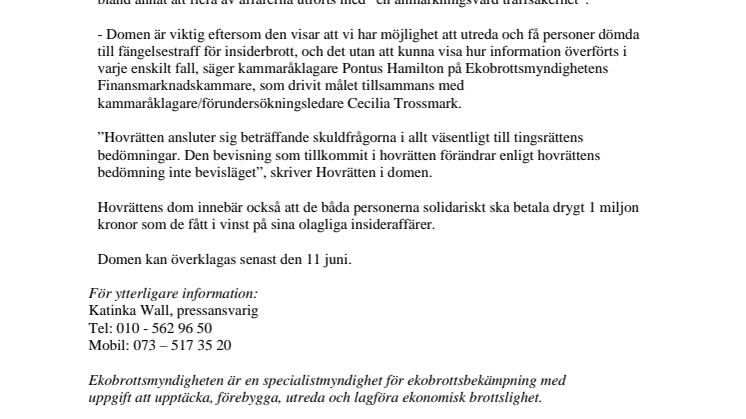 Fällande dom för grovt insiderbrott