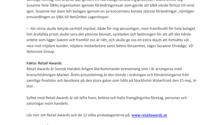 Färgstark ledarprofil på Netonnet Group kan bli Årets Ledare i Retail Awards 2017 