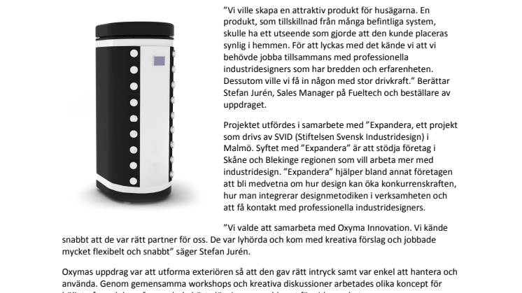 Oxyma med när Fueltech utvecklar nytt effektivare energisystem för små- och flerfamiljshus