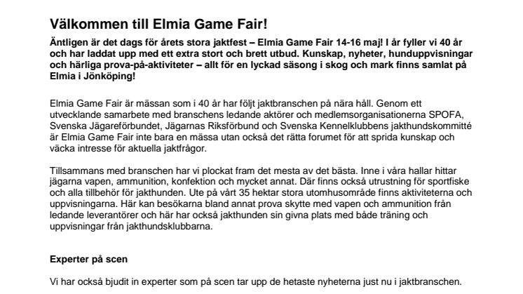 Pressinbjudan: Välkommen till Elmia Game Fair!
