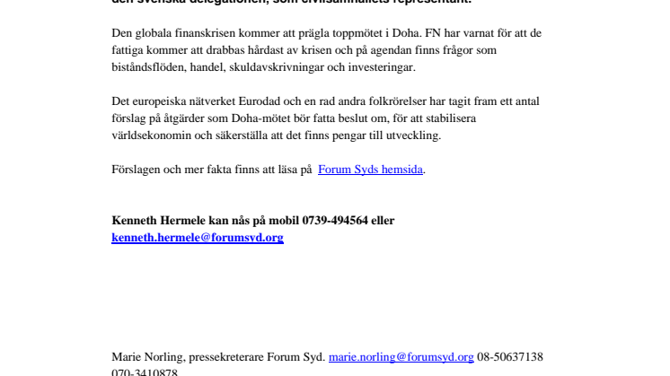 Forum Syd deltar på Doha-mötet