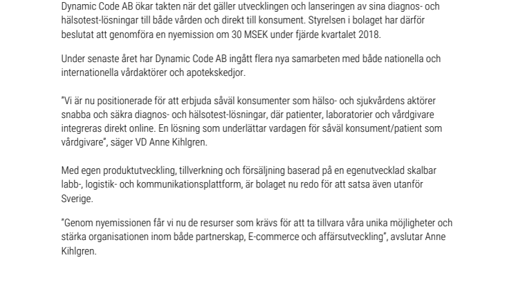 Med hjälp av nyemission satsar nu Dynamic Code på ökad tillväxt både i Sverige och internationellt