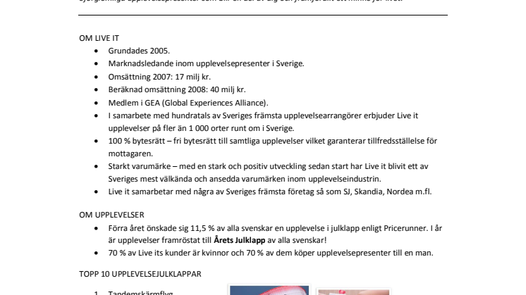 Årets Julklapp 2008 – Upplevelse!