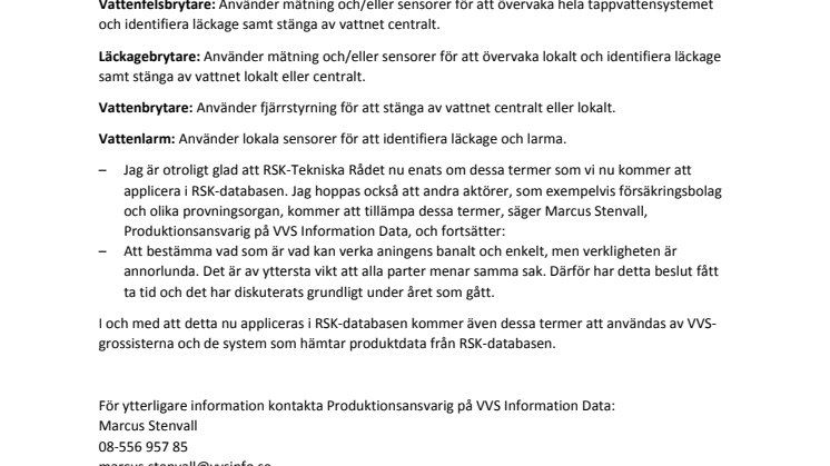 RSK-Tekniska rådet överens gällande termer för vattenfelsbrytare