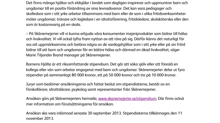 Barnens Hjälte – Nytt stipendium från Skånemejerier