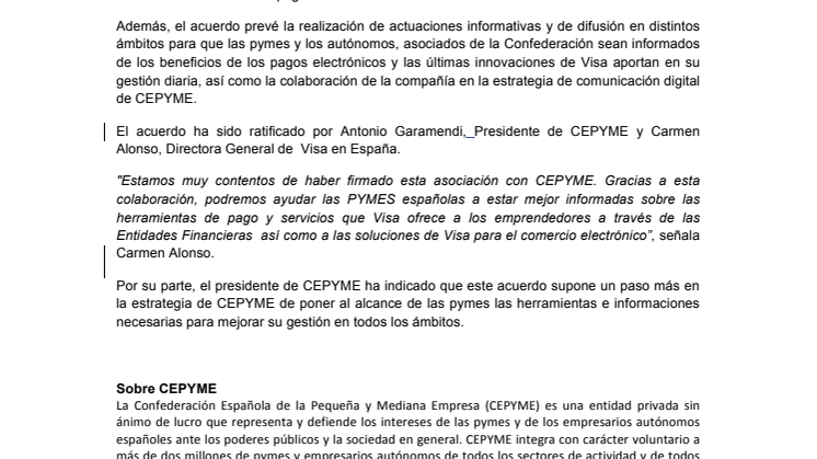 CEPYME y Visa colaborarán para acercar los medios de pago a las pymes