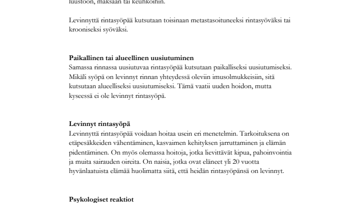 Etäpesäkkein levinnyt rintasyöpä – ohjeita potilaille ja omaisille – Fakta om spridd bröstcancer på finska