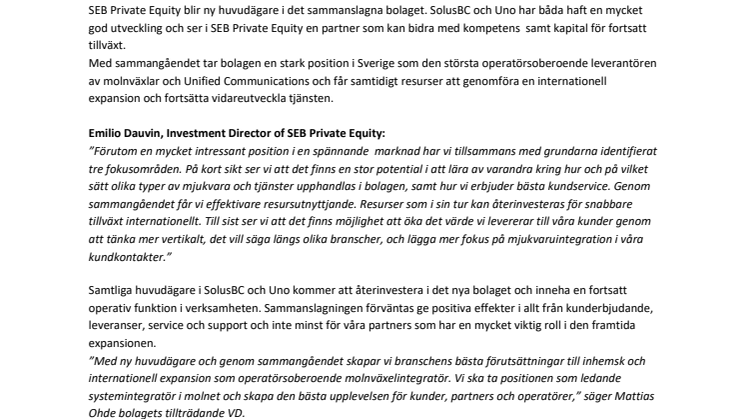 ​Solus Business Communications och Uno Telefoni blir ett