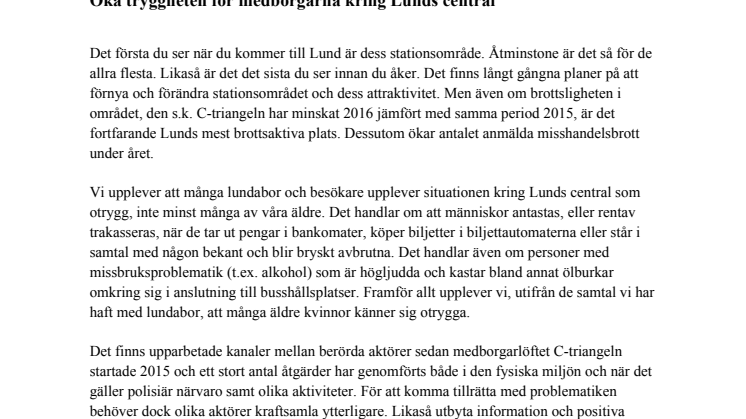 Liberalerna vill utöka insatserna kring Lunds central för att öka tryggheten