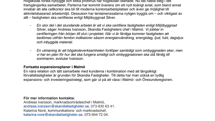 Högskolefastighet i Malmö ska bli Miljöbyggnad Silver