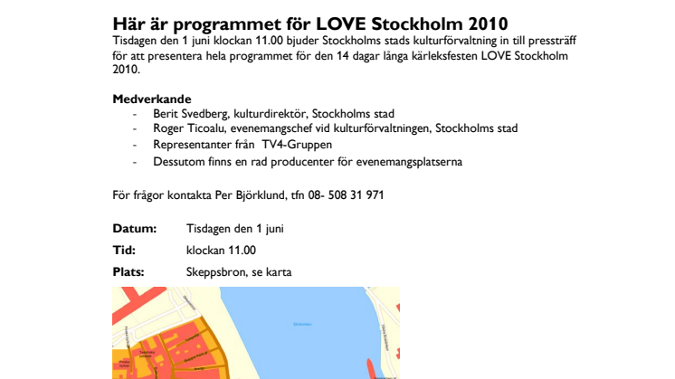 Pressinbjudan: Här är programmet för LOVE Stockholm 2010