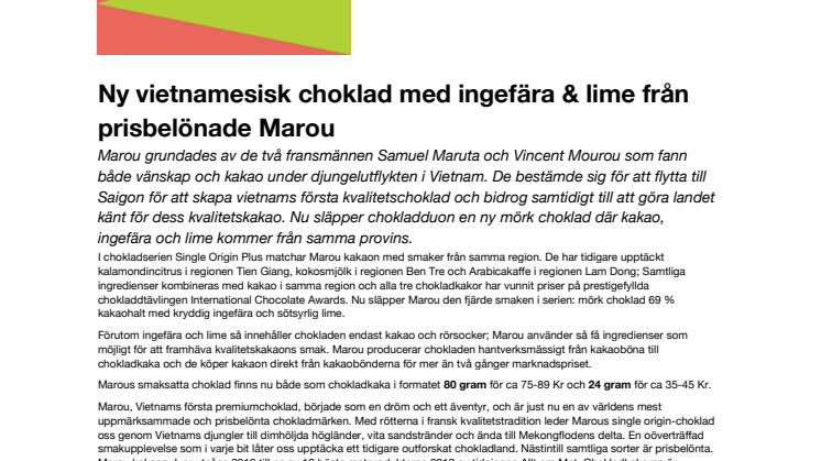 Ny vietnamesisk choklad med ingefära & lime från prisbelönade Marou