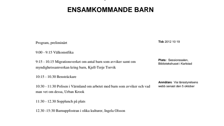 Program till konferens Ensamkommande barn som avviker