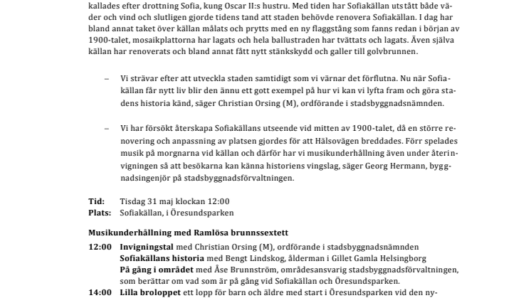 Pressinbjudan: Fira Sofiakällan, en historisk pärla i ny glans den 31 maj 