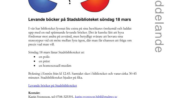 Levande böcker på Stadsbiblioteket i Malmö söndag 18 mars