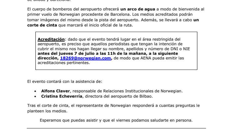 Descarga convocatoria: aeropuerto de Bilbao (viernes, 8 de julio, 08.45 de la mañana).
