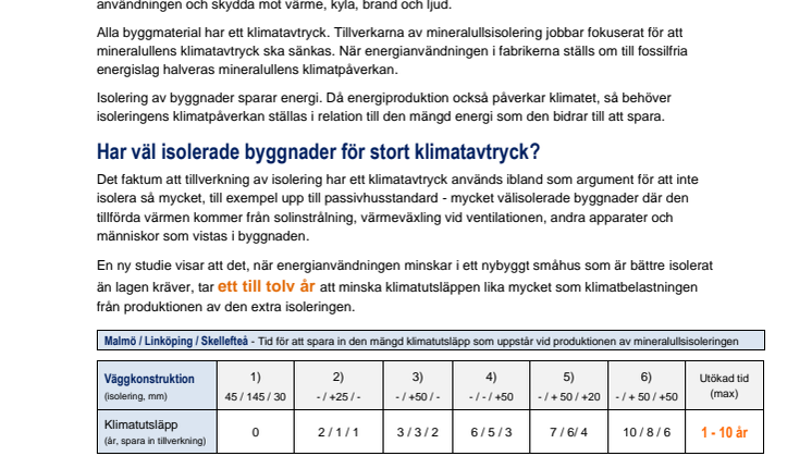 Faktablad - Klimatpåverkan under byggnadens livslängd nybyggda småhus